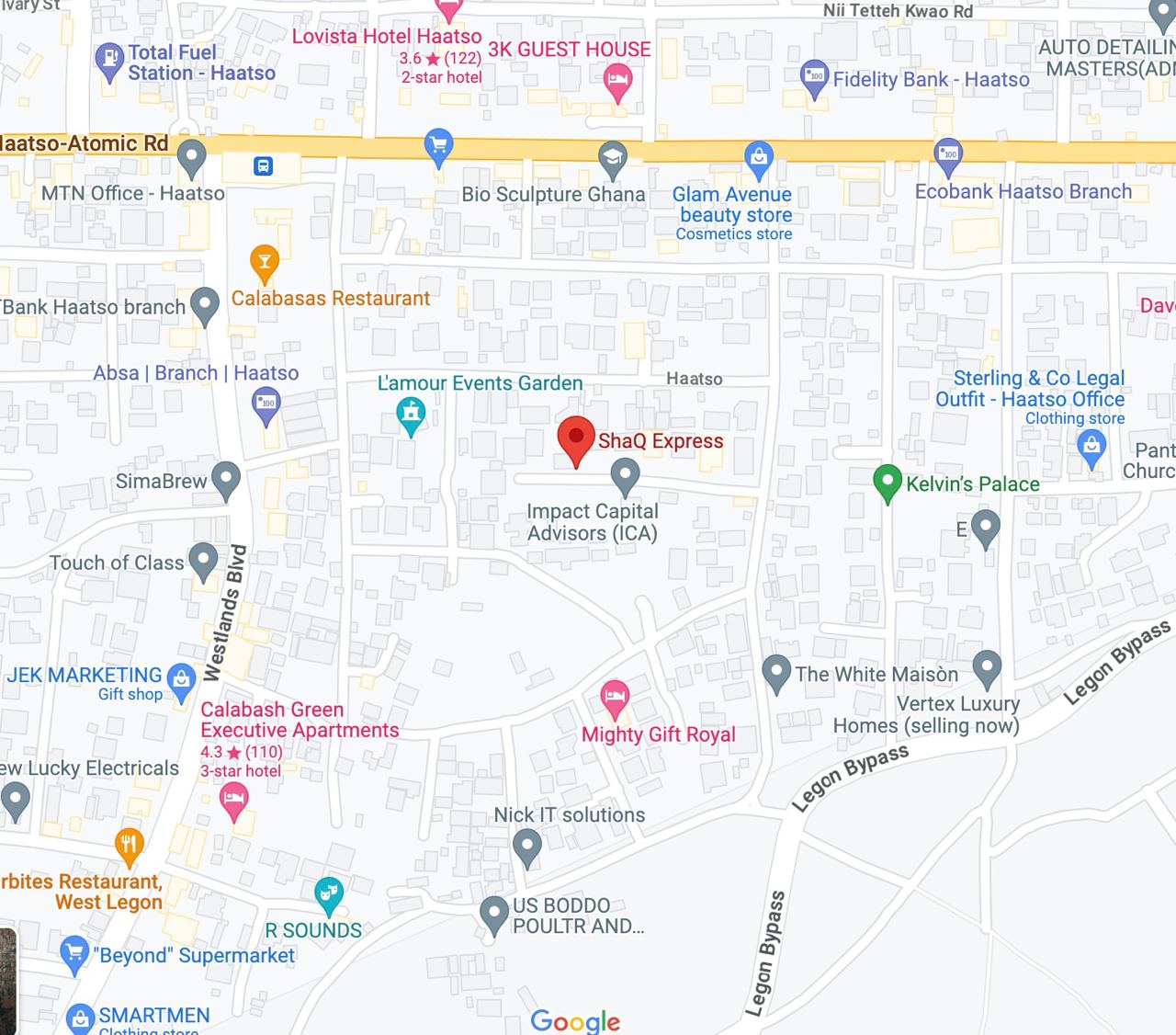 ShaQ Express service hubs map of Ghana